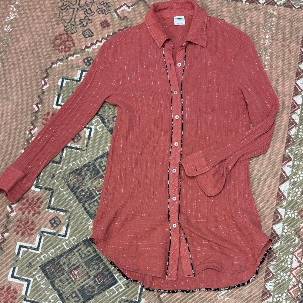 NWOT Free People Red Button-Down Shirt